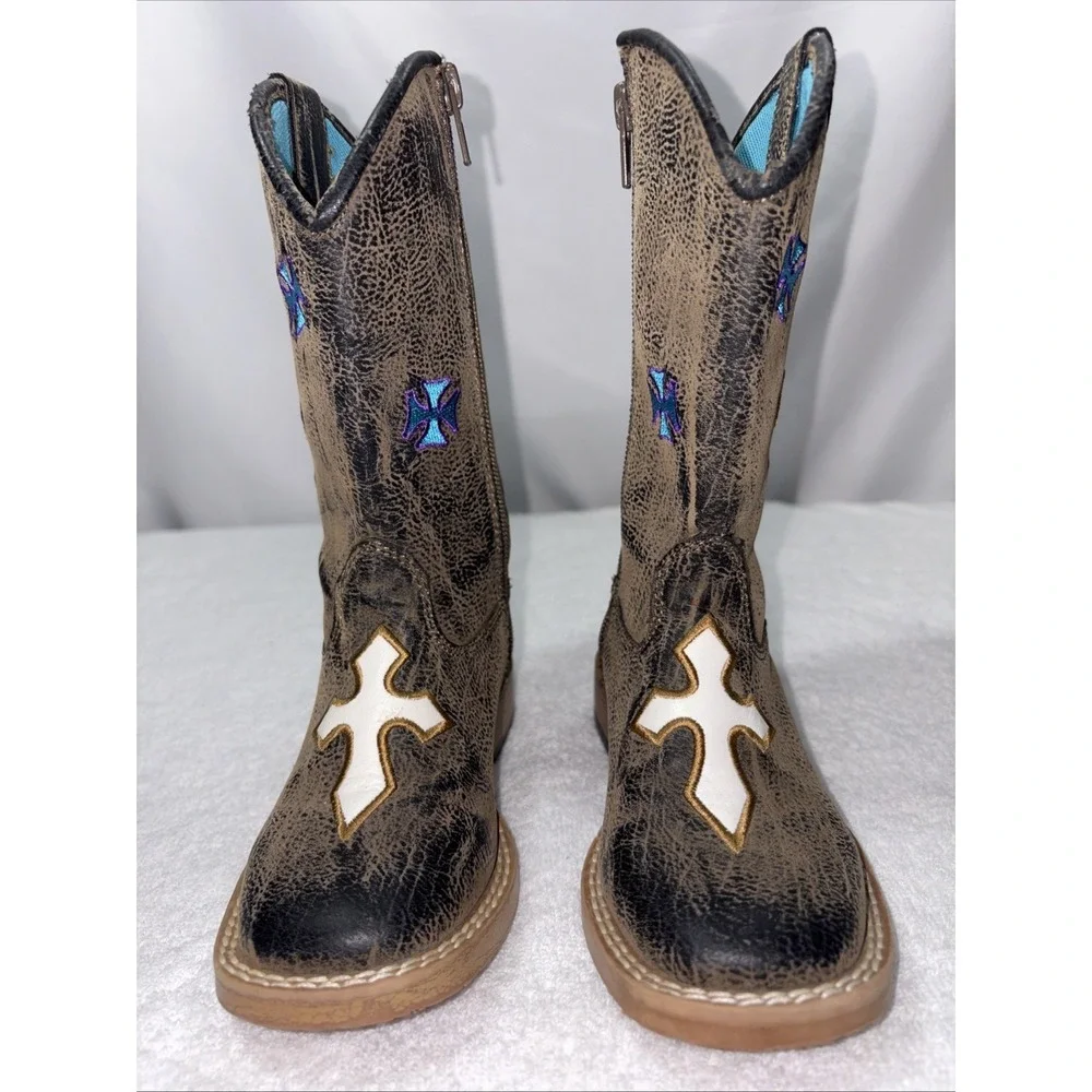 Blazin Roxx Childrens Size 9 Sierra Cross Embroidered Zip Cowboy Boots FLAW